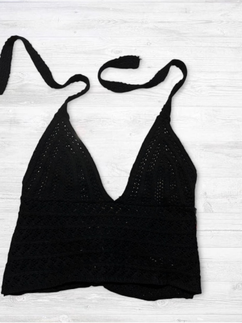ROMWE Black Crochet Halter Bralette Bikini Top